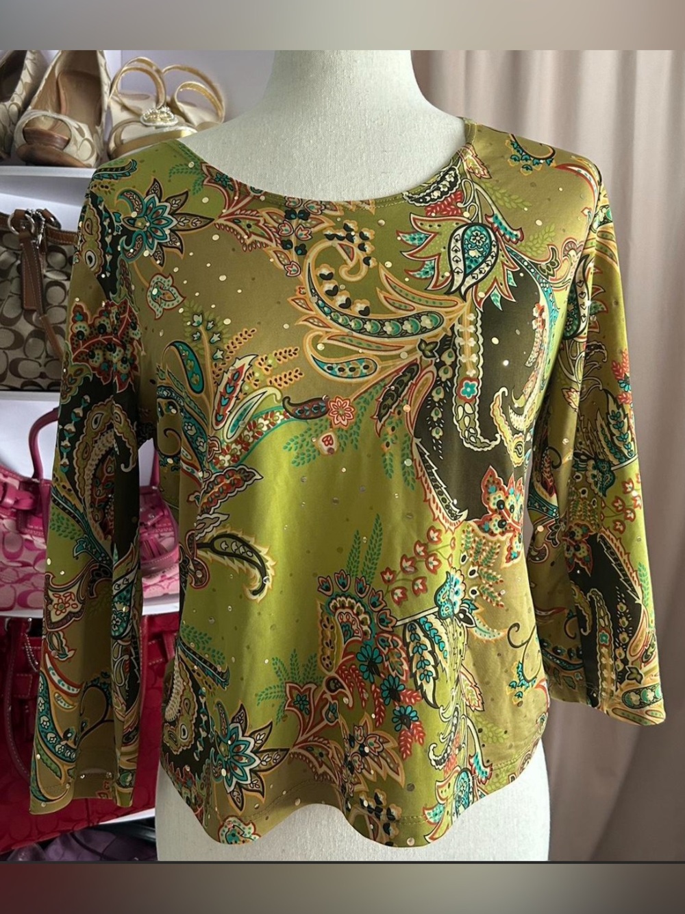 Paisley Print Olive Green Women's Top